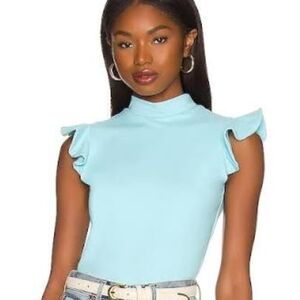 Susana Monaco Grey Blue Ruffle Sleeve Top—Size XS